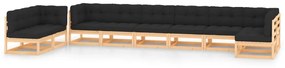 vidaXL 9-delige Loungeset met antracietkleurige kussens grenenhout