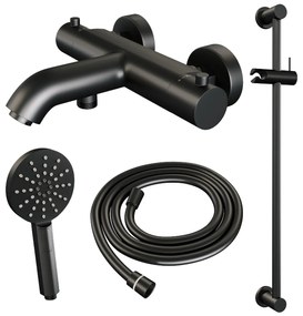 Brauer Black Edition thermostatische badkraan met glijstang en 3 standen handdouche mat zwart