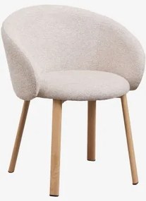 Nairea Gestoffeerde Eetkamerstoel Natuurlijk Hout & Bouclé Crèmebeige - Sklum