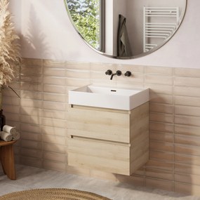 Plieger Kansas badmeubel 60cm met glans witte wastafel zonder kraangat beach eiken