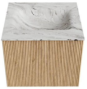 Mondiaz Kurve-dlux 50cm badmeubel oak met 1 lade en wastafel grunne midden zonder kraangat glace