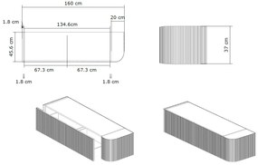 Gliss Design Alluro badmeubel ribbelfront met ronding rechts 160cm walnut en wit marmer toppaneel