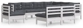 vidaXL 9-delige Loungeset met kussens massief grenenhout wit