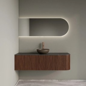 Gliss Design Alluro badmeubel ribbelfront met ronding rechts 140cm walnut en zwart leisteen toppaneel
