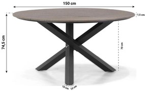 Dining Tuintafel Rond rond 150 cm Aluminium/polywood Grijs Ancona