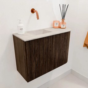 Mondiaz Joya DLux 60cm toiletmeubel ronding rechts walnut met wastafel faye links zonder kraangat ostra