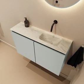 Mondiaz Ture DLux toiletmeubel 80cm greey met wastafel ostra rechts zonder kraangat