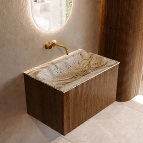 Mondiaz Kurve-dlux 70cm badmeubel dusk met 1 lade en wastafel big small midden zonder kraangat glace