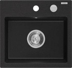 Mexen Milo granieten gootsteen 1-komors 435 x 410 mm, zwart, chromen sifon - 6505441000-77