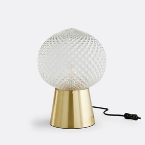 Tafellamp in gebeiteld glas en used messing