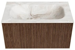 Mondiaz Kurve-dlux 80cm badmeubel walnut met 1 lade en wastafel big small midden zonder kraangat frappe