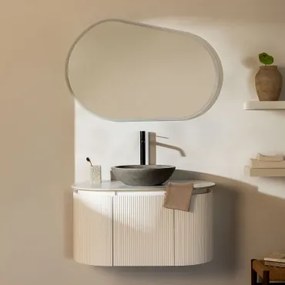 Carsone Houten Badkamermeubelset Wit & Zonder Extra Eenheid & Rond Grijs Cement Ø40 Cm Tarsis & Ovaal Led En Anticondens 100x80 Cm Riben - Sklum