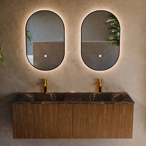 Mondiaz Kurve-dlux 130cm badmeubel dusk met 2 lades en wastafel leaf dubbel 2 kraangaten lava