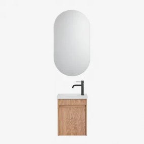 Narek Zwevend Houten Badkamermeubelset Met Geïntegreerde Wastafel Ash Brown & Mat Zwart ↑20 Cm Met Afvoerkraan Zonder Overloop Orveta & Ovaal Met Opbe