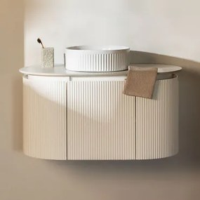 Carsone Hangend Badkamermeubelset Van Hout Wit & Zonder Extra Eenheid & Redondo Cerámica Blanco Rayas Ø36 Cm Sinqua & Spiegelloze & Zonder Kraan -