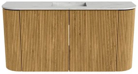 Mondiaz Joya DLux 85cm toiletmeubel ronding links/rechts oak met wastafel faye midden 1 kraangat opalo