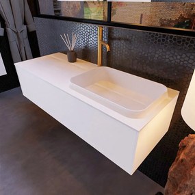 Mondiaz Erin 120cm badmeubel Carrara met 1 lade en witte wastafel rechts 1 kraangat