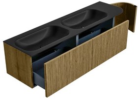 Mondiaz Kurve 165cm badmeubel ronding rechts dusk met 2 lades en 1 deur en wastafel big small dubbel/links zonder kraangat urban