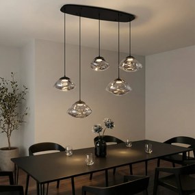 Design hanglamp zwart met smoke glas 5-lichts - Gus