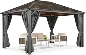 Milos tuinhuisje 3x4m met muggennet en grijze gordijnen Garden Point