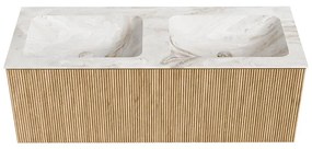 Mondiaz Kurve-dlux 120cm badmeubel oak met 1 lade en wastafel leaf dubbel zonder kraangat frappe