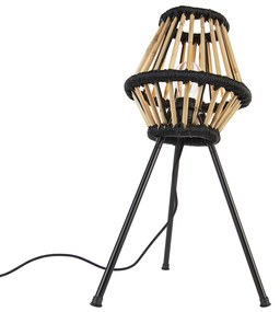 Landelijke tripod tafellamp bamboe met zwart - Evalin