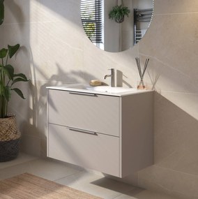 Saqu Lima badmeubel incl. glans witte keramische wastafel 80x46x61cm mat greige – rvs greep