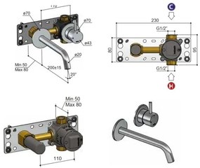 Hotbath Archie afbouwdeel voor inbouw wastafelmengkraan met 18cm uitloop geborsteld gunmetal PVD