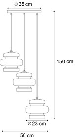 Retro hanglamp zwart met oranje glas 3-lichts - Denise Retro E27 rond Binnenverlichting Lamp
