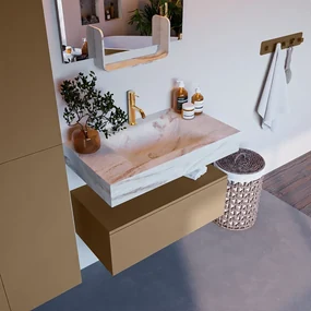 Mondiaz Alan DLux badmeubel 80cm oro 1 lade met wastafel frappe midden 1 kraangat