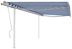 vidaXL Luifel handmatig uittrekbaar met palen 4,5x3,5 m blauw en wit