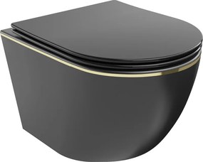 Mexen Lena wandcloset Rimless met soft-close slim zitting, duroplast, zwart mat/gouden lijn - 30224075