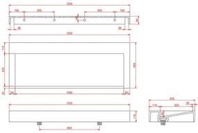Fontana Elena badkamermeubel 120cm zwart met solid surface wastafel zonder kraangat