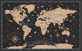 Kaart World Map Vintage Black Golden Detailed - Vector, dikobraziy