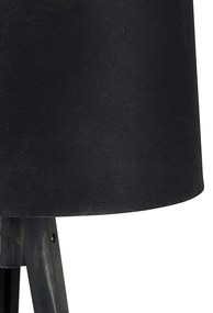 Tripod zwart met linnen kap zwart 45 cm - Tripod Classic Klassiek / Antiek E27 rond Binnenverlichting Lamp