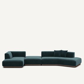 Open bank met hoek links met chenille fluwelen voetensteun, JACOPO