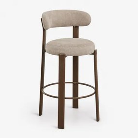 Set Van 2 Hoge Krukken Met Rugleuning Van Chenillestof En Ijzer Jolie Donkerbruin Hout & ↑75 Cm & Chenille Tarwebruin - Sklum