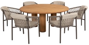 Corsica Allora dining tuinset 160xH75 cm rond 7 delig teak terre 4 Seasons Outdoor