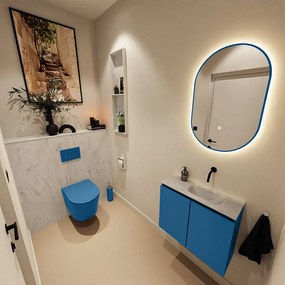 Mondiaz Ture DLux toiletmeubel 60cm jeans met wastafel opalo rechts zonder kraangat