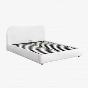 Bed Met Opklapbare Boxspring Winselet Teddystof Ivoorwit & 160 X 200 Cm - Sklum