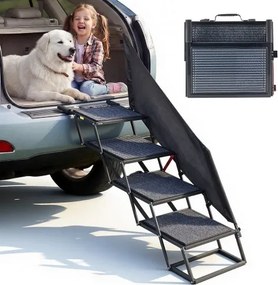 VEVOR opvouwbare hondenhelling met 4 treden voor auto's, extra brede hondenhelling voor grote honden met antislipoppervlak, toegangshulp voor auto's, SUV's, vrachtwagens, hoogslapers, banken, opklapbare trap met een draagvermogen tot 180 kg