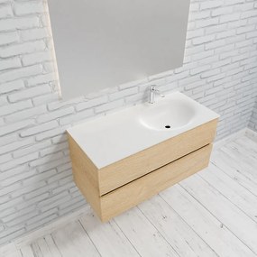 Zaro Sevilla Solid Surface badmeubel 100cm licht eiken 1 kraangat spoelbak rechts met 2 lades