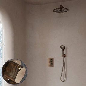 Saniclear Antique Stripes inbouw regendouche met 20cm hoofddouche, muurarm en 2 standen handdouche verouderd messing