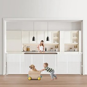 VEVOR Intrekbaar Babyhekje Hondenhekje Uitschuifbaar tot 280 cm breed / 87 cm hoog, Huisdierhekje van gaas voor binnen Trappen Deuren Gangen Speelkamers, Traphekje Wit