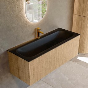 Mondiaz Kurve 120cm badmeubel oak met 1 lade en wastafel big large midden 1 kraangat urban