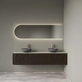 Gliss Design Alluro badmeubel ribbelfront met ronding links 180cm charcoal en wit marmer toppaneel