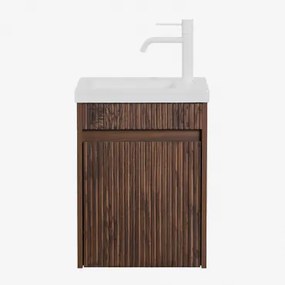 Narek Zwevend Houten Badkamermeubelset Met Geïntegreerde Wastafel Donker Hout & Spiegelloze & Wit ↑20 Cm Met Aftapkraan Zonder - Sklum