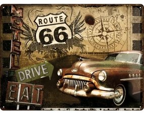 Metalen bord Route 66 - Drive, Eat, (40 x 30 cm)