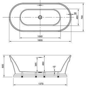 Aqualine Antik vrijstaand bad 160x79cm wit glans