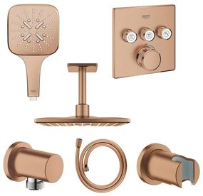 GROHE Rainshower Smartactive Regendoucheset Opbouw -hoofddouche vierkant 31cm - handdouche vierkant - plafondarm - inbouwbox - brushed warm sunset sw98895/sw98903/sw105953/sw108085/sw116322/sw43912